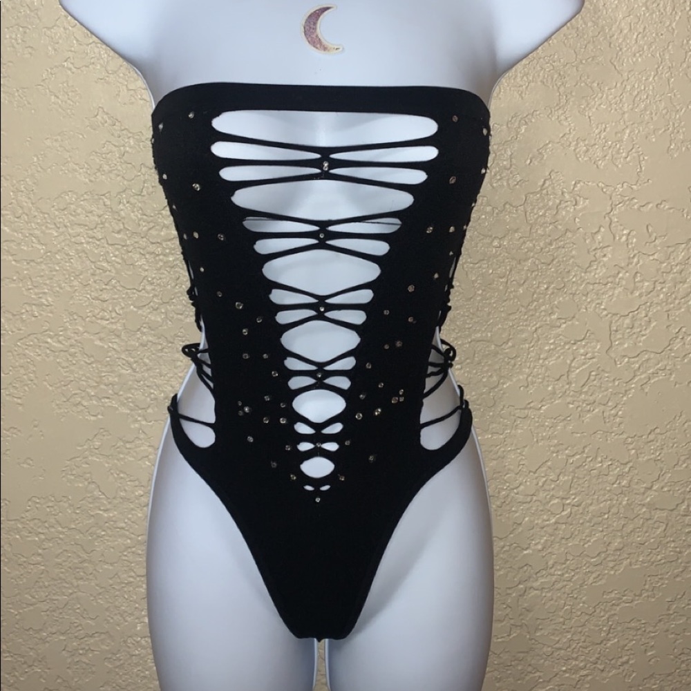 exotic/stripper one piece lycra and rhinestoned body suit one size fits most